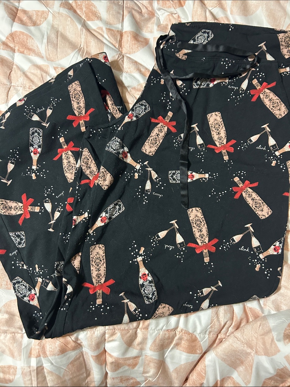 Soma Embraceable Champagne Print Black Pajama Pants